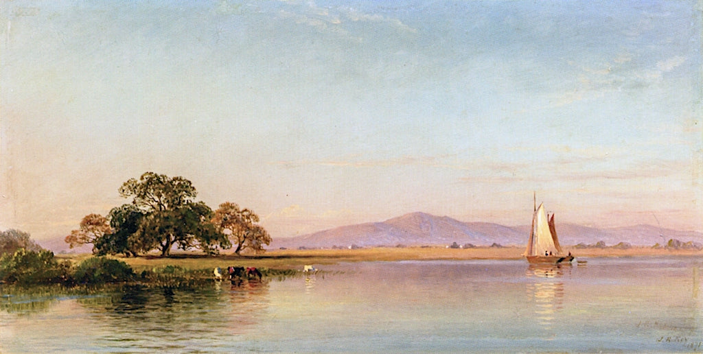 Sailboats with Cattle Grazing, vintage artwork by John Ross Key, 12x8" (A4) Poster