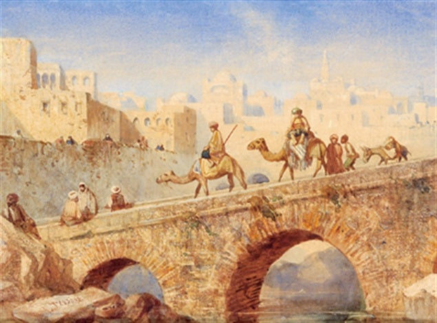 Crossing the Bridge, vintage artwork by Louis Tesson, A3 (16x12") Poster Print