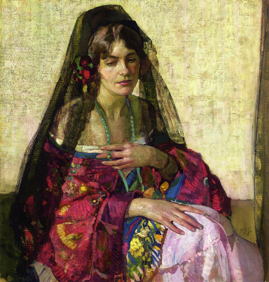 Black Mantilla, vintage artwork by Richard Edward Miller, 12x8" (A4) Poster