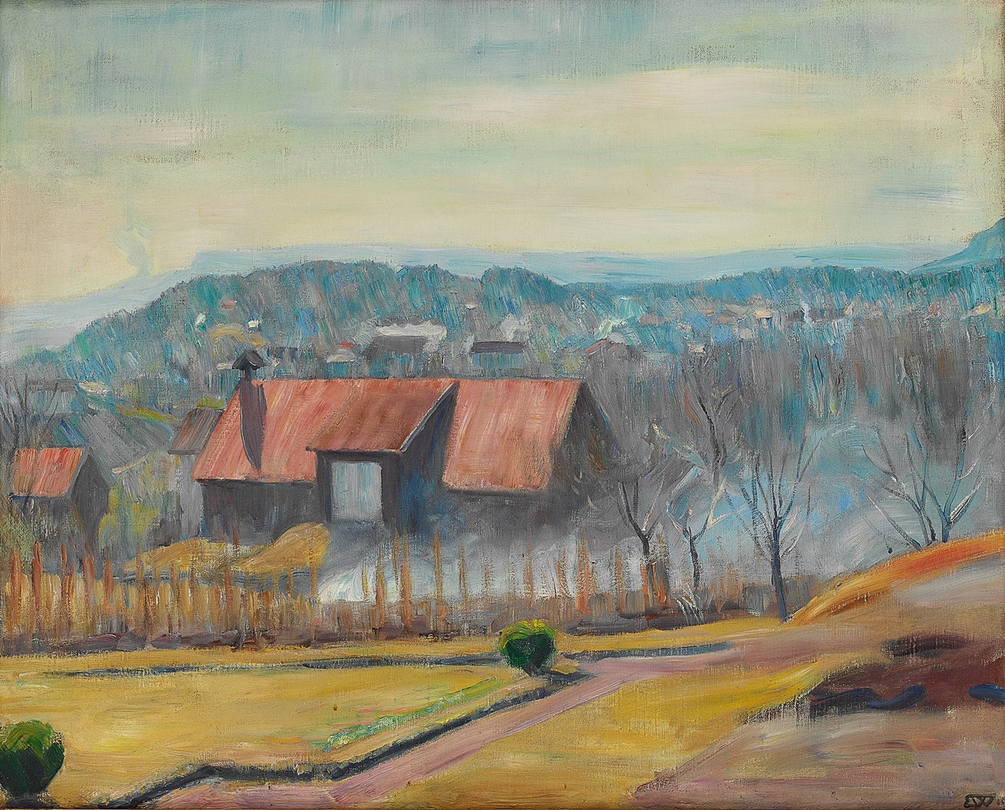 View of Skaugumsasen, vintage artwork by Erik Werenskiold, 12x8" (A4) Poster