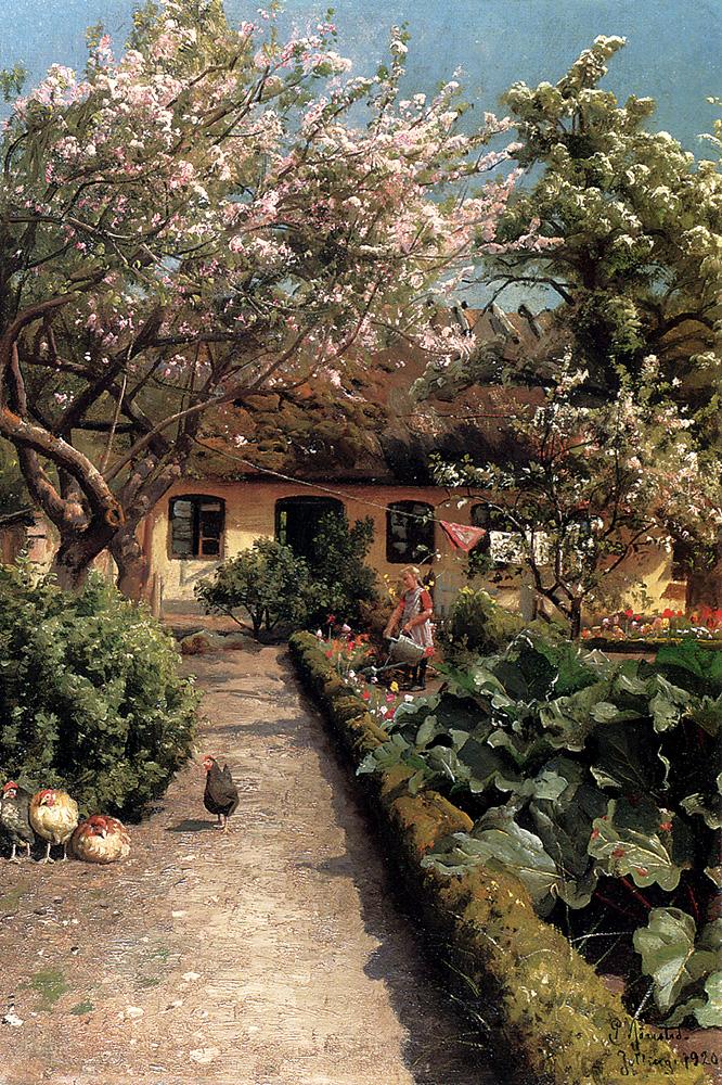 Watering The Garden, vintage artwork by Peder Mork Mønsted, 12x8" (A4) Poster