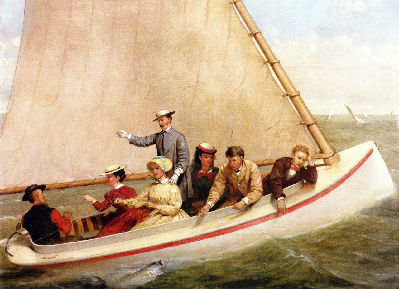 Fishing in a Catboat in Great South Bay, vintage artwork by Junius Brutus Stearns, A3 (16x12") Poster Print