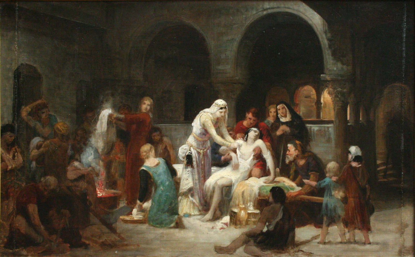 Sainte Elisabeth de Hongrie soignant les malades, vintage artwork by Pierre-Auguste Cot, 12x8" (A4) Poster