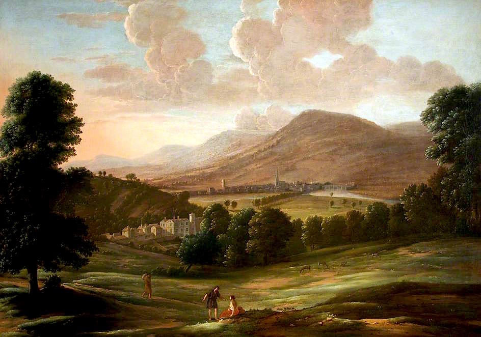 A Panorama of Monmouth with Troy House, c.1672, vintage artwork by Hendrick Danckerts, 12x8" (A4) Poster