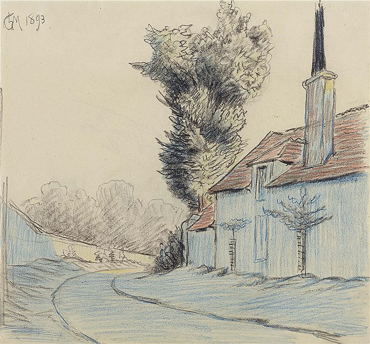 Group of Houses, vintage artwork by Leo Gausson, 12x8" (A4) Poster