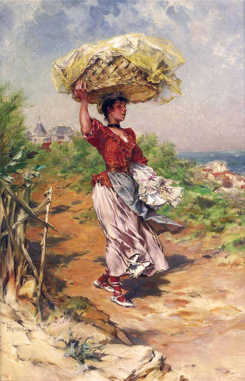 Walking back on washday, vintage artwork by Frederik Henrdik Kaemmerer, 12x8" (A4) Poster