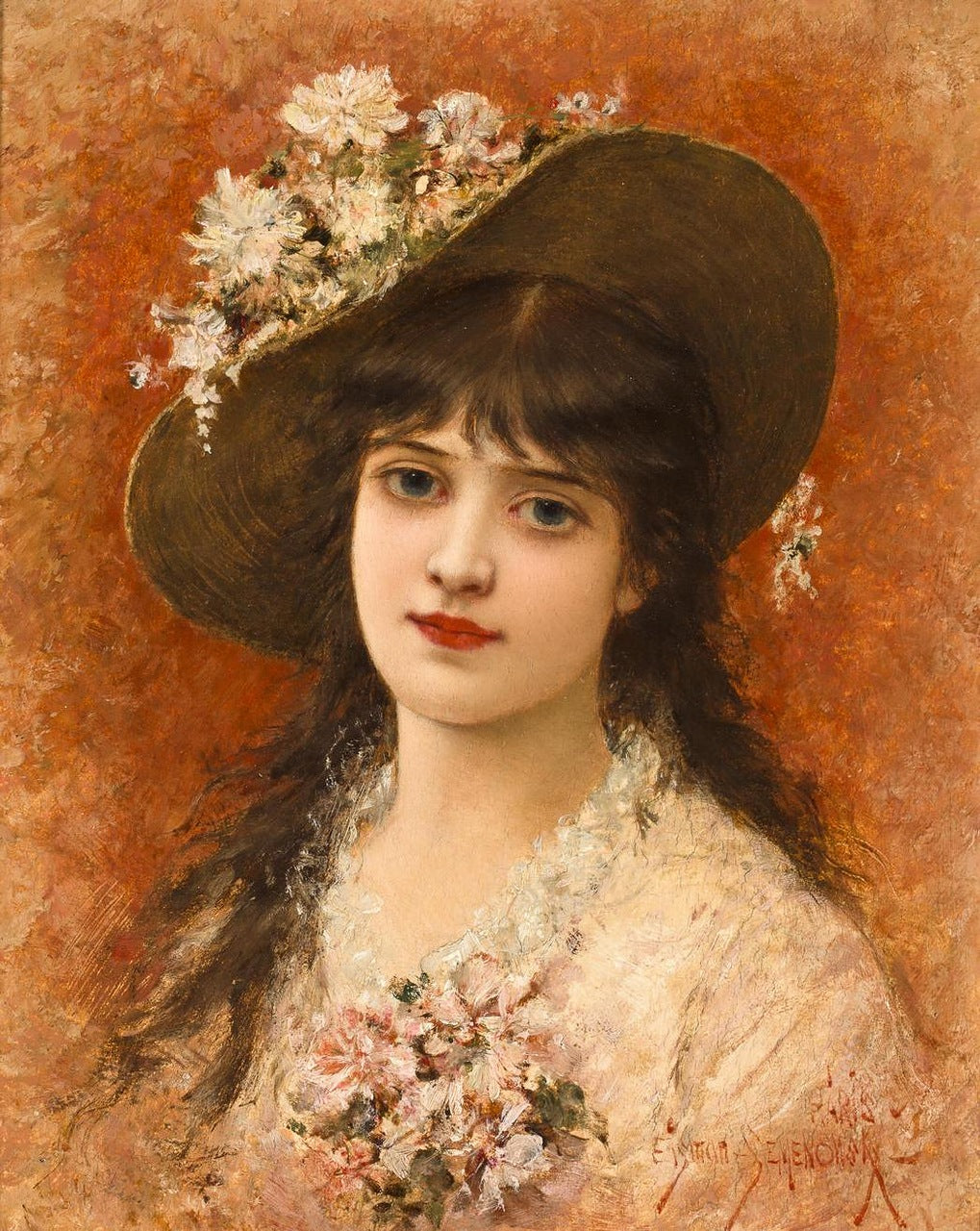 Girl with Hat, vintage artwork by Emile Eisman-Semenowsky, 12x8" (A4) Poster