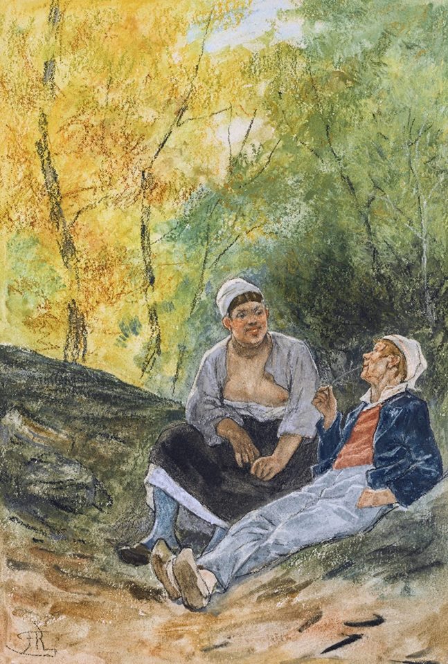 Amour D'automne, vintage artwork by Felicien Rops, 12x8" (A4) Poster