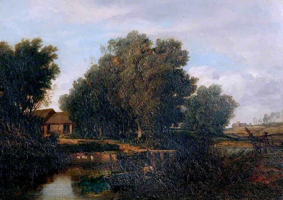Farm Buildings and a Pond, vintage artwork by Attributed to Miles Edmund Cotman, A3 (16x12") Poster Print