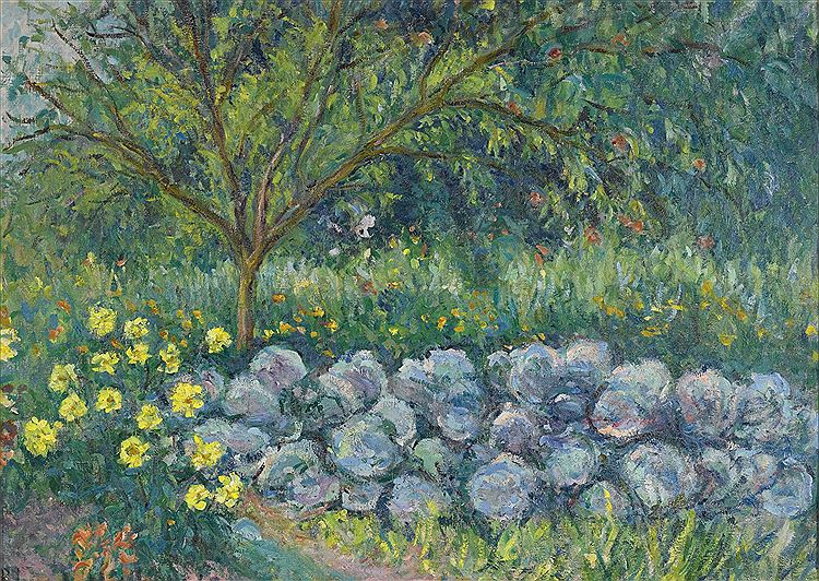 Hydrangees, Monet's Garden, vintage artwork by Blanche Hoschede-Monet, 12x8" (A4) Poster