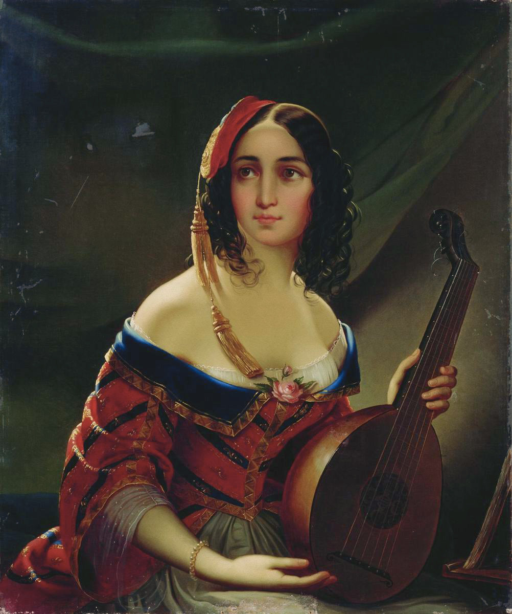 Italian Lady, vintage artwork by Mikhail Scotti, A3 (16x12") Poster Print