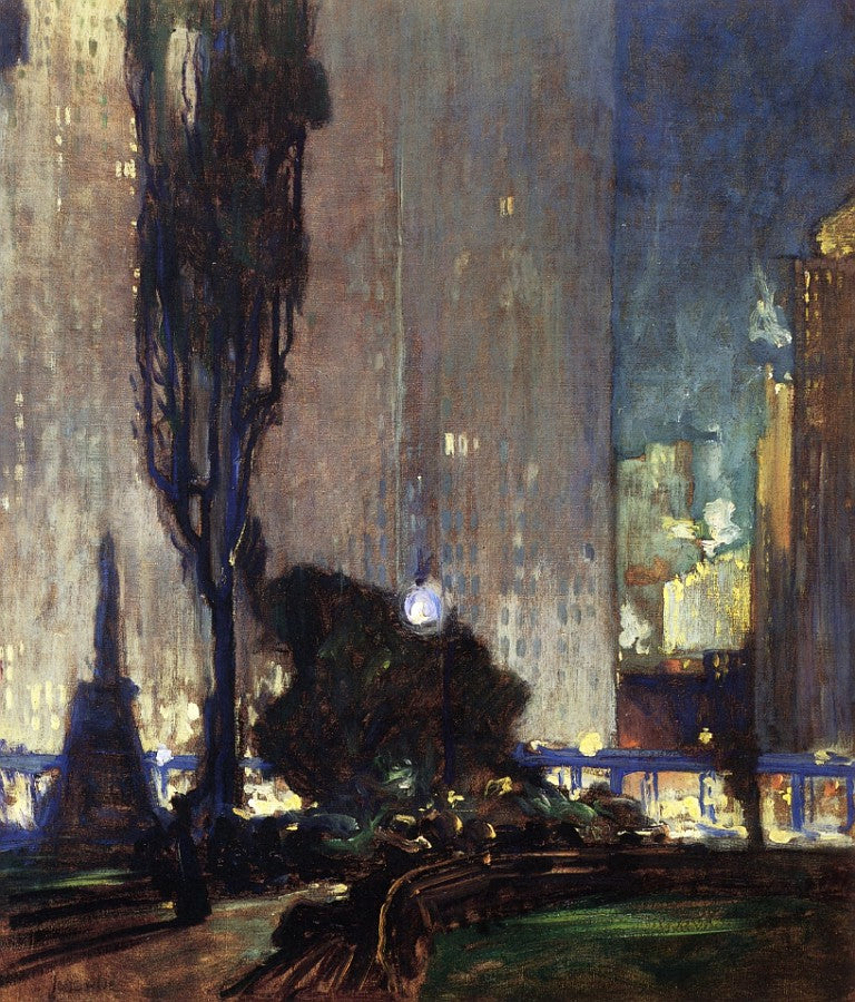 Saturday Evening, Bryant Park, vintage artwork by Jonas Lie, 12x8" (A4) Poster