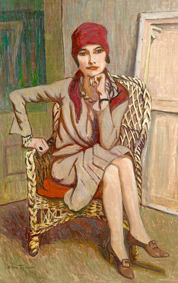 Lady Seated in a Wicker Chair by Allen Tucker,A3(16x12")Poster