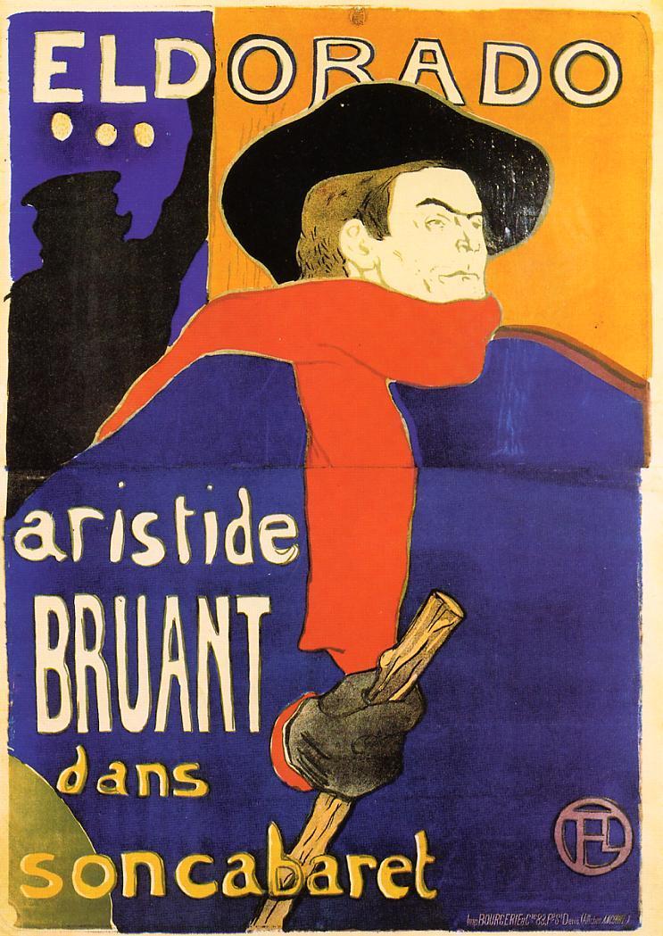 Eldorado, Aristide Bruant, vintage artwork by Henri de Toulouse-Lautrec, 12x8" (A4) Poster