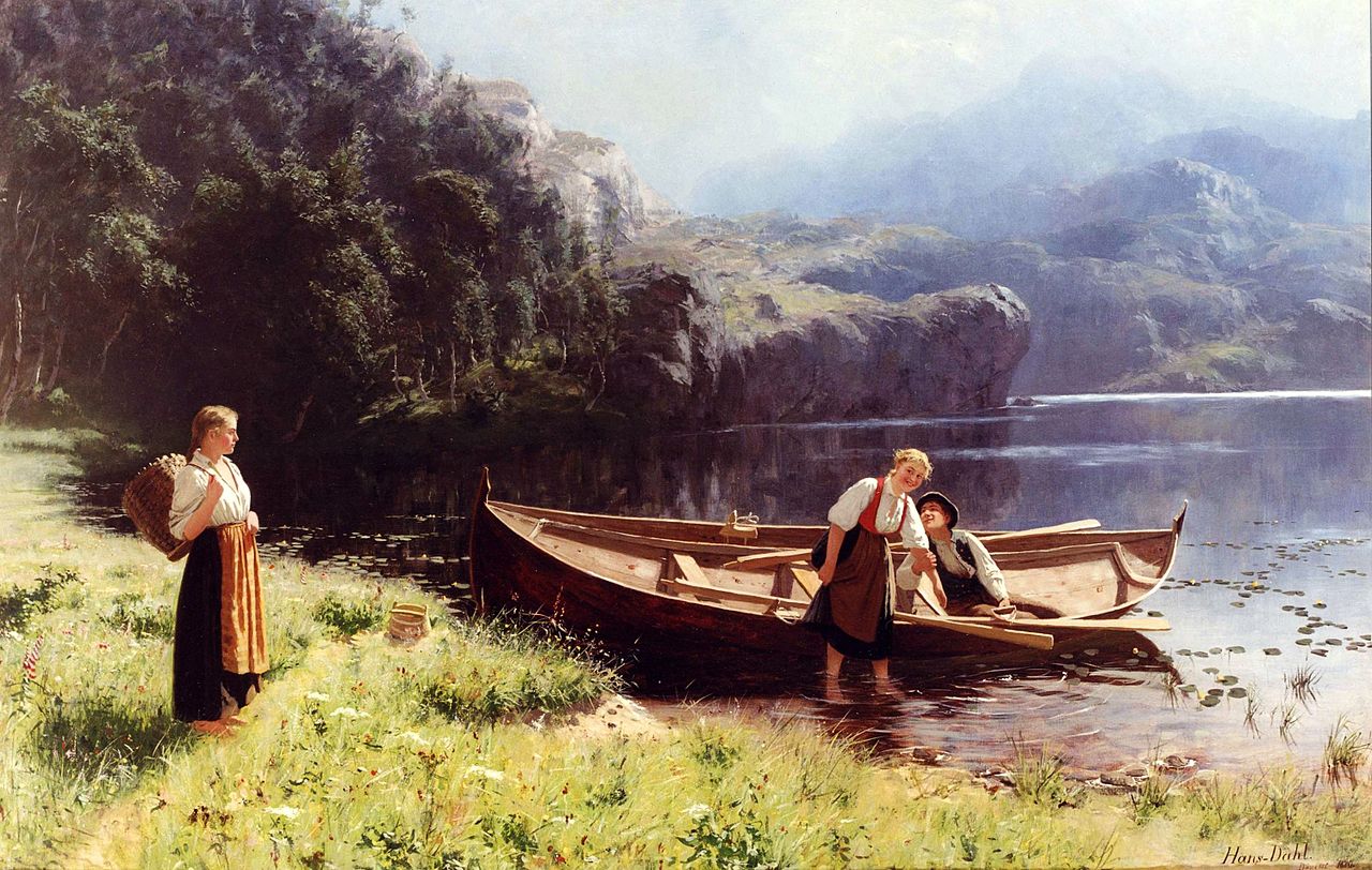 by the Water's Edge, vintage artwork by Hans Dahl, 12x8" (A4) Poster