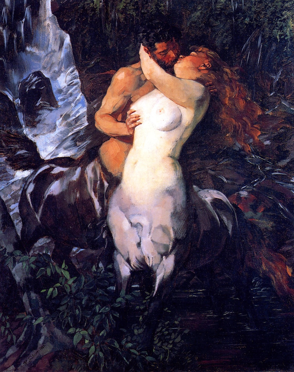 Pair of Centaurs at a Waterfall by Wilhelm Trubner,A3(16x12")Poster