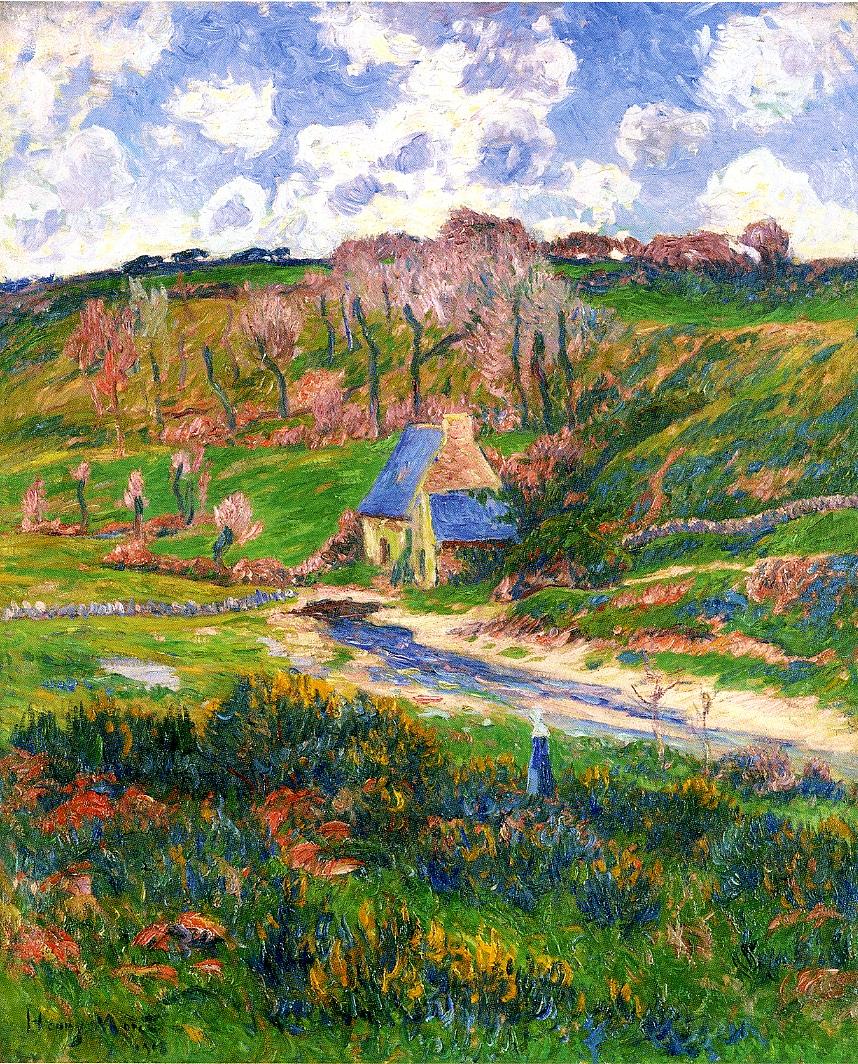 Bretons on the Banks of a River, vintage artwork by Henry Moret, 12x8" (A4) Poster