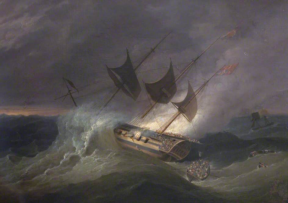 Burning of 'Kent' in 1825, vintage artwork by William Daniell, 12x8" (A4) Poster