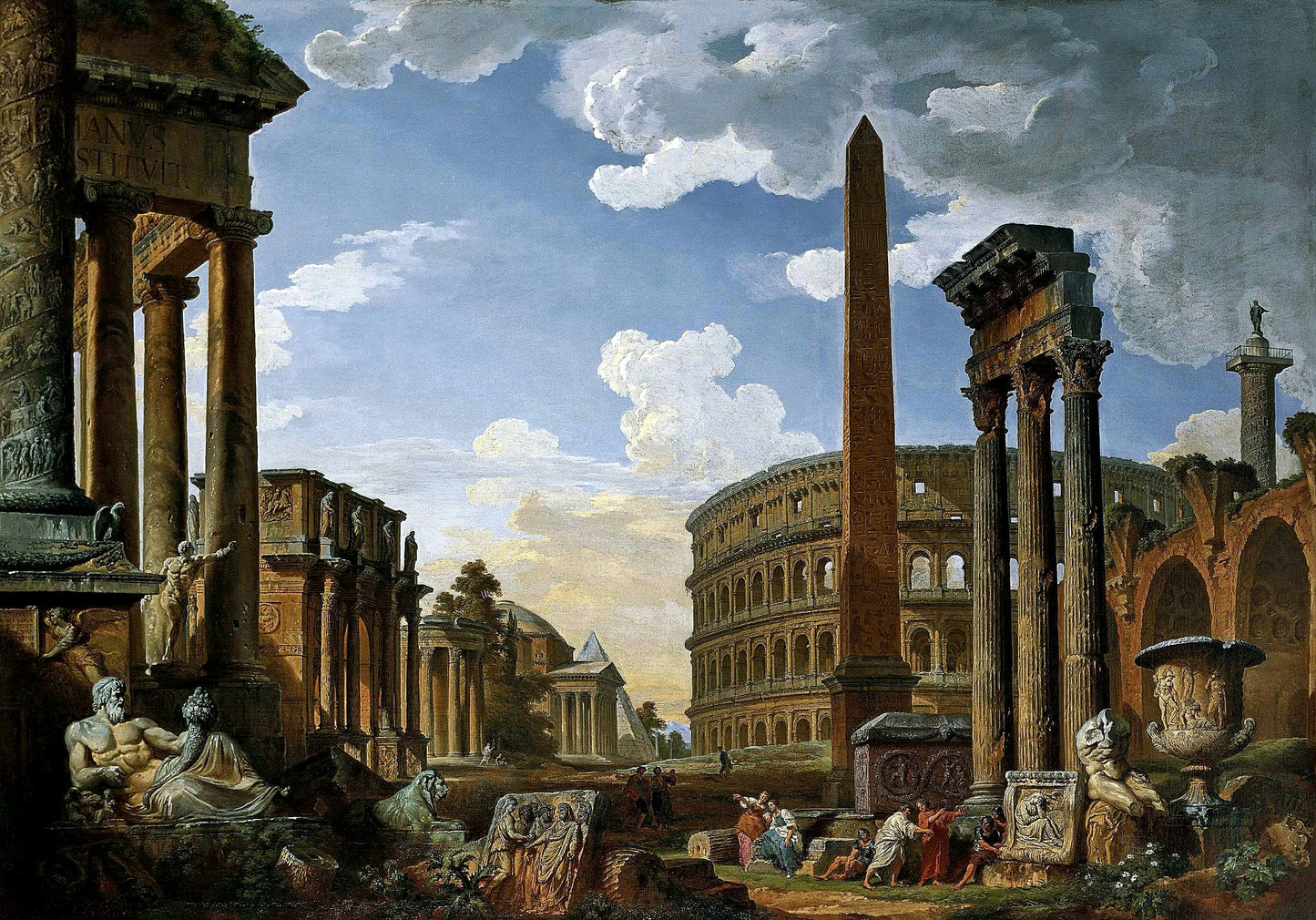 Capriccio with the Most Important Monuments and Sculptures of Ancient Rome, vintage artwork by Giovanni Paolo Panini, 12x8" (A4) Poster