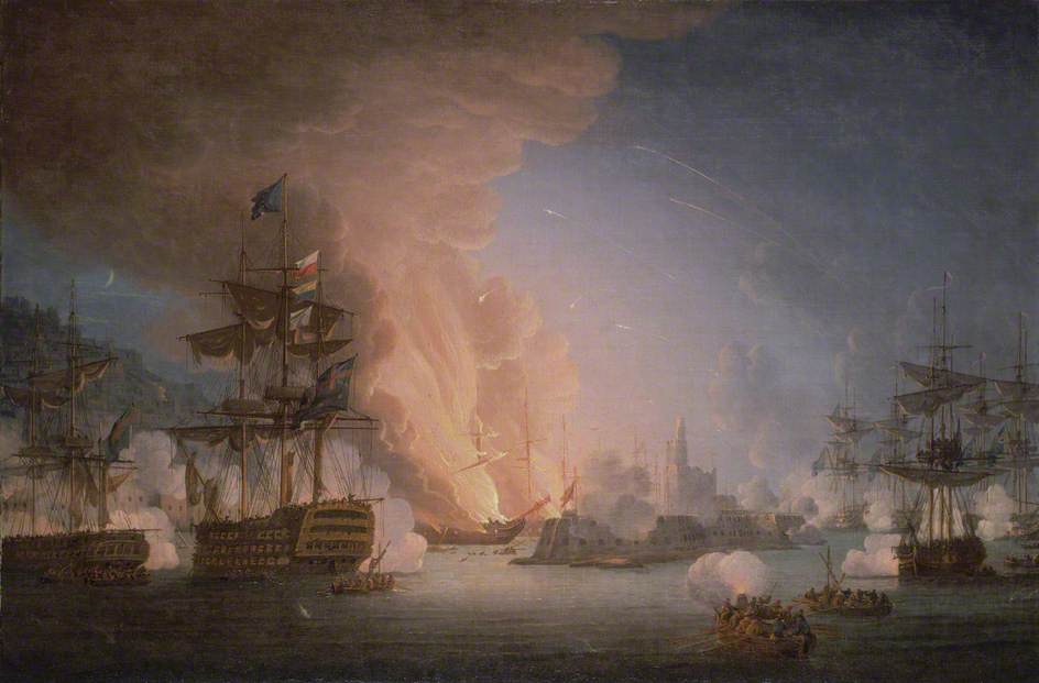 The Bombardment of Algiers, 27 August 1816, vintage artwork by Thomas Luny, 12x8" (A4) Poster