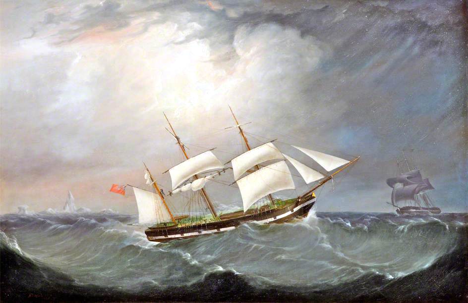 The Barque 'Charles Eyes', Captain Moss off an Iceberg, vintage artwork by Joseph Heard, A3 (16x12") Poster Print