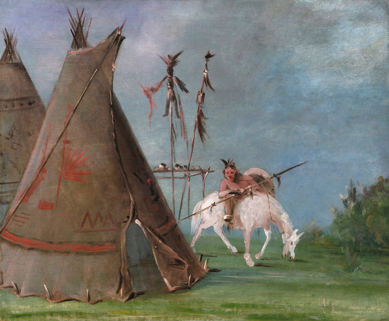 Comanche Lodge of Buffalo Skins, vintage artwork by George Catlin, A3 (16x12") Poster Print