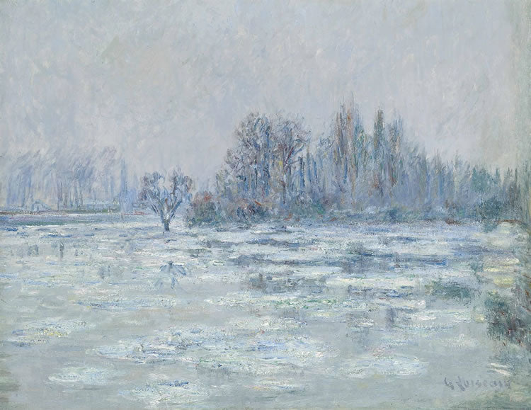 Banks of the Oise near Pontoise, Winter, vintage artwork by Gustave Loiseau, 12x8" (A4) Poster
