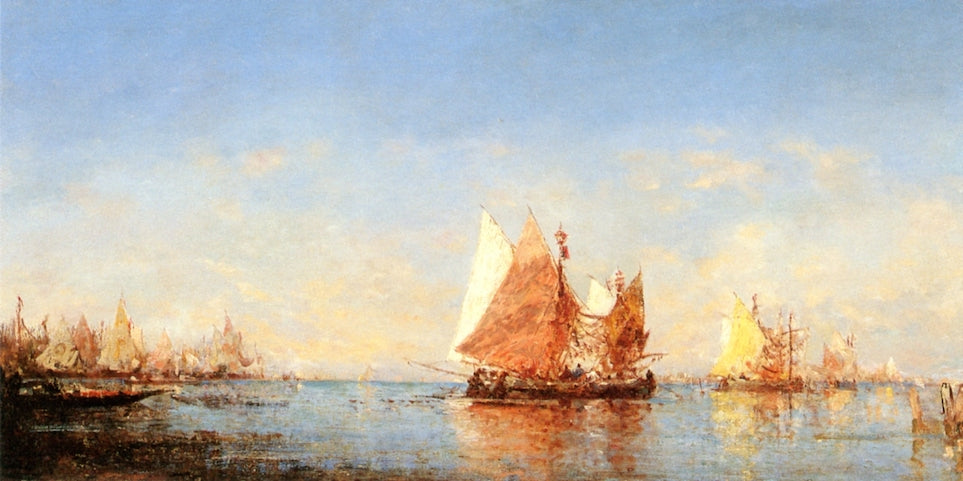 Venise, Bragosi sur la lagune, vintage artwork by Felix-Francois-Georges-Philbert Ziem, 12x8" (A4) Poster