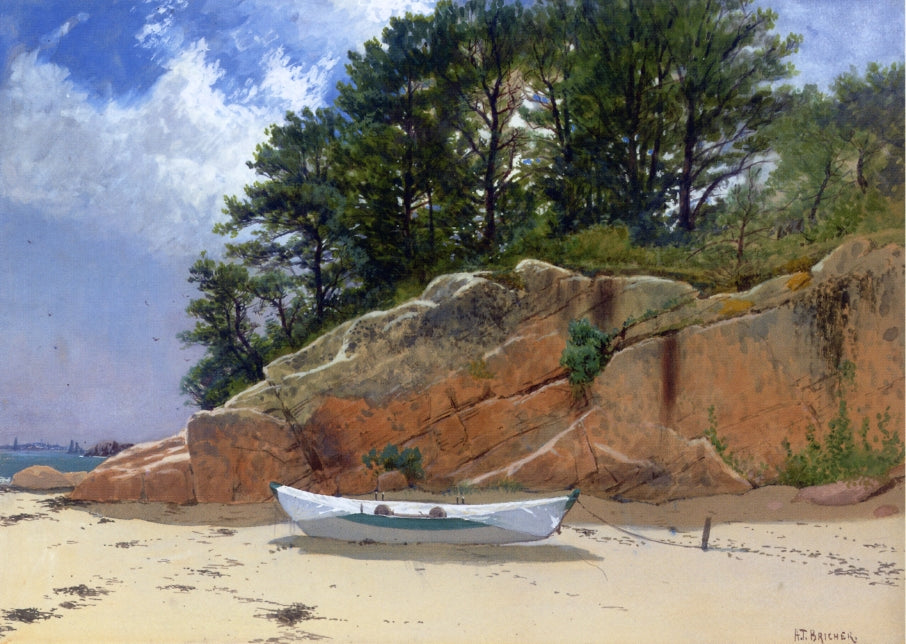 Dory on Dana's Beach, Manchester-by -the-Sea, Massachusetts, vintage artwork by Alfred Thompson Bricher, 12x8" (A4) Poster
