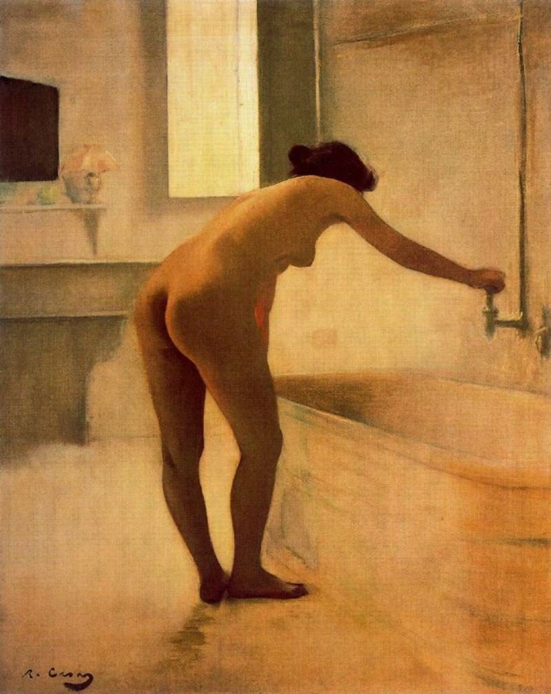 In the Bathroom, vintage artwork by Ramon Casas y Carbó, 12x8" (A4) Poster