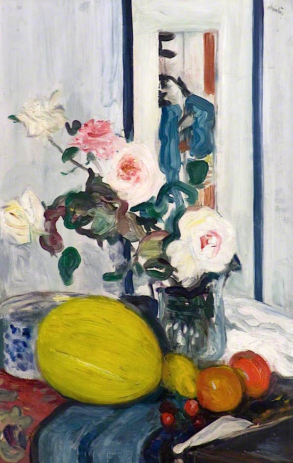 Roses, a Melon and a Japanese Print by George Leslie Hunter,16x12(A3) Poster