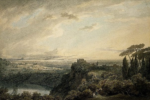 The lake of Nemi, vintage artwork by John Robert Cozens, 12x8" (A4) Poster