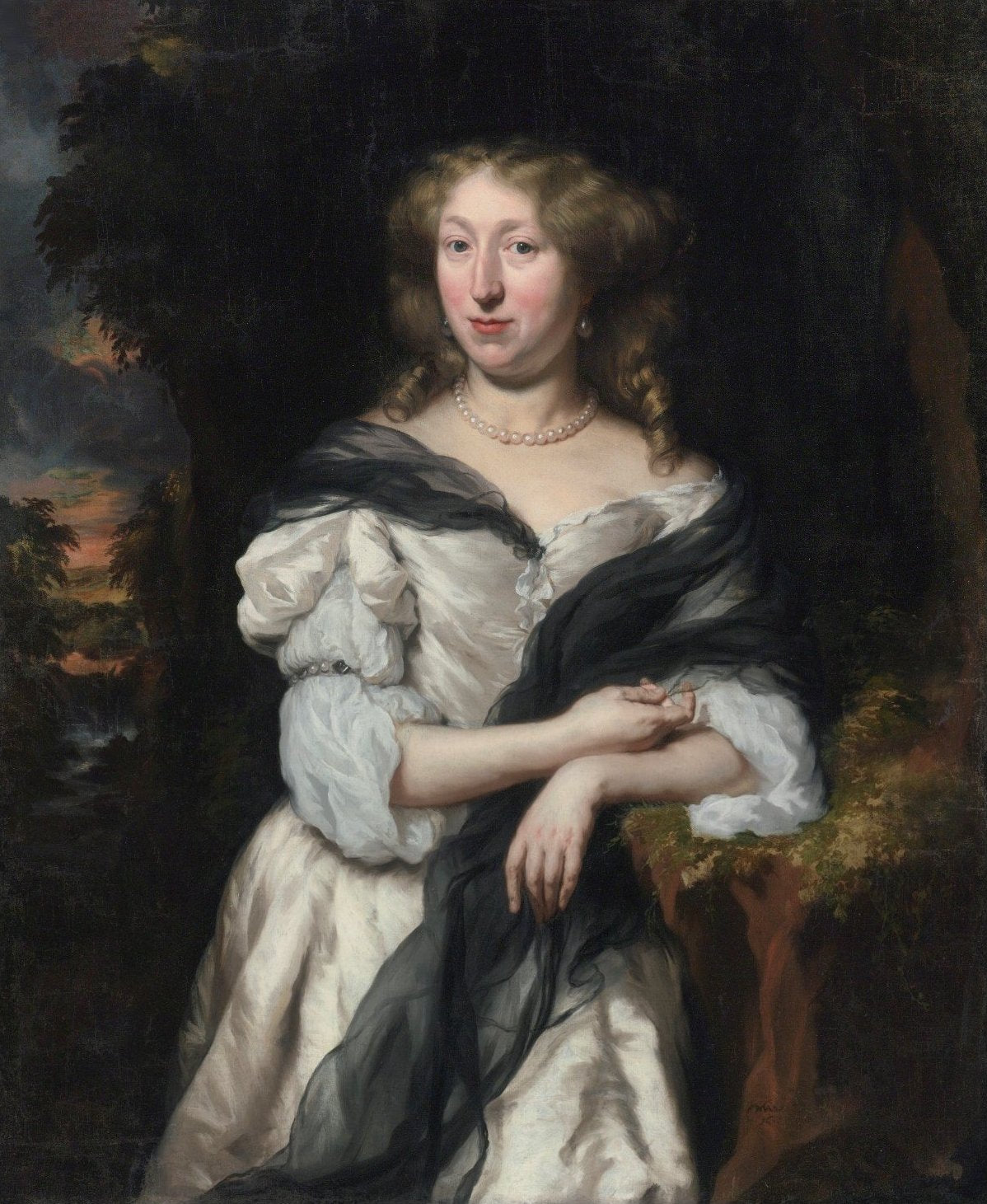 Portrait of a Lady Standing in a Landscape, vintage artwork by Nicolaes Maes, 12x8" (A4) Poster