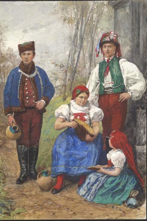 Costumes from Moravia and Silesia, vintage artwork by Hugo Charlemont, 12x8" (A4) Poster