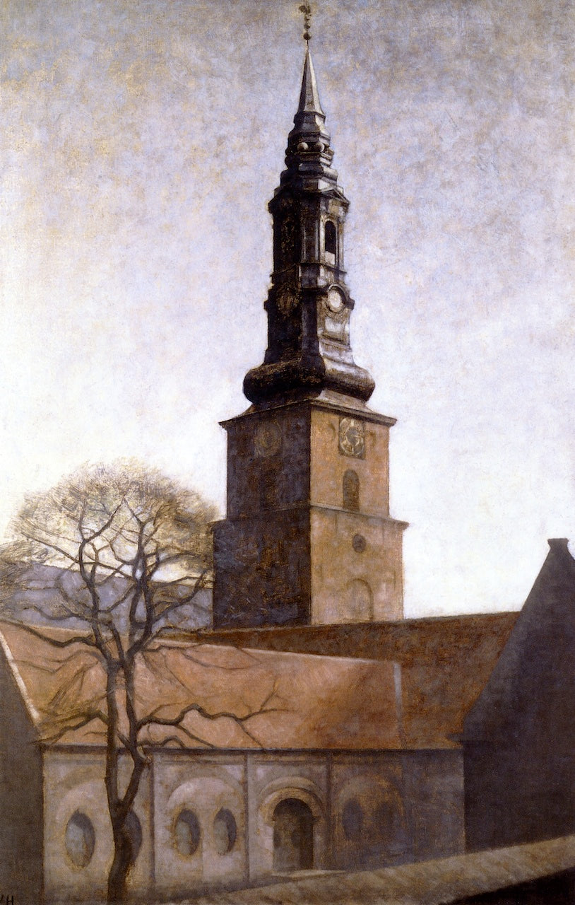 Church of St. Peter, vintage artwork by Vilhelm Hammershøi, 12x8" (A4) Poster