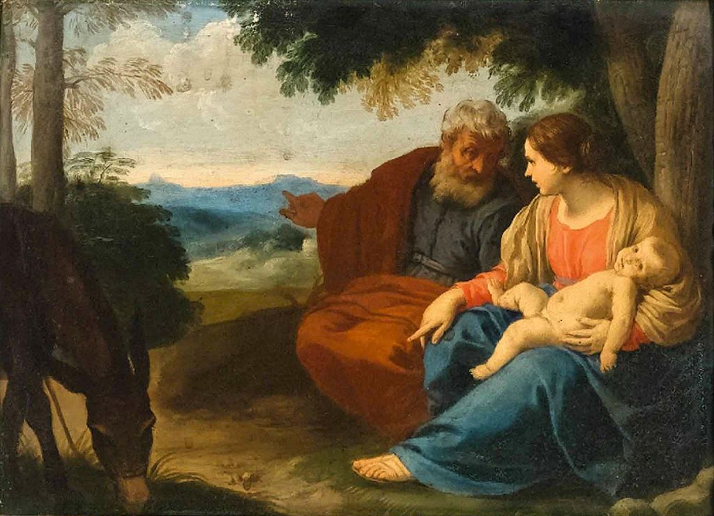 Rest on the flight into Egypt, vintage artwork by Simone Cantarini, 12x8" (A4) Poster