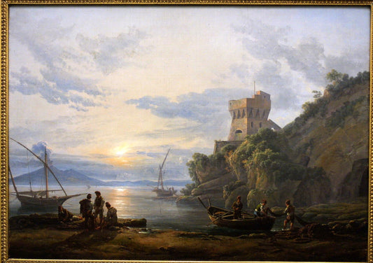Coast near Castellammare in the morning mist, vintage artwork by Johan Christian Claussen Dahl, 12x8" (A4) Poster