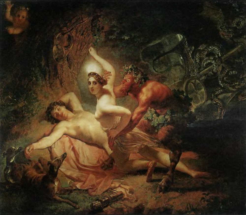 Diana, Endymion, and Satyr, vintage artwork by Karl Pavlovich Brulloff, A3 (16x12") Poster Print