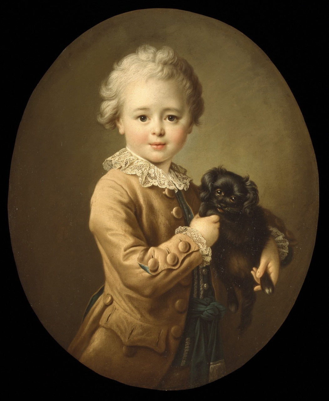 Boy with a Black Spaniel, vintage artwork by François-Hubert Drouais, 12x8" (A4) Poster