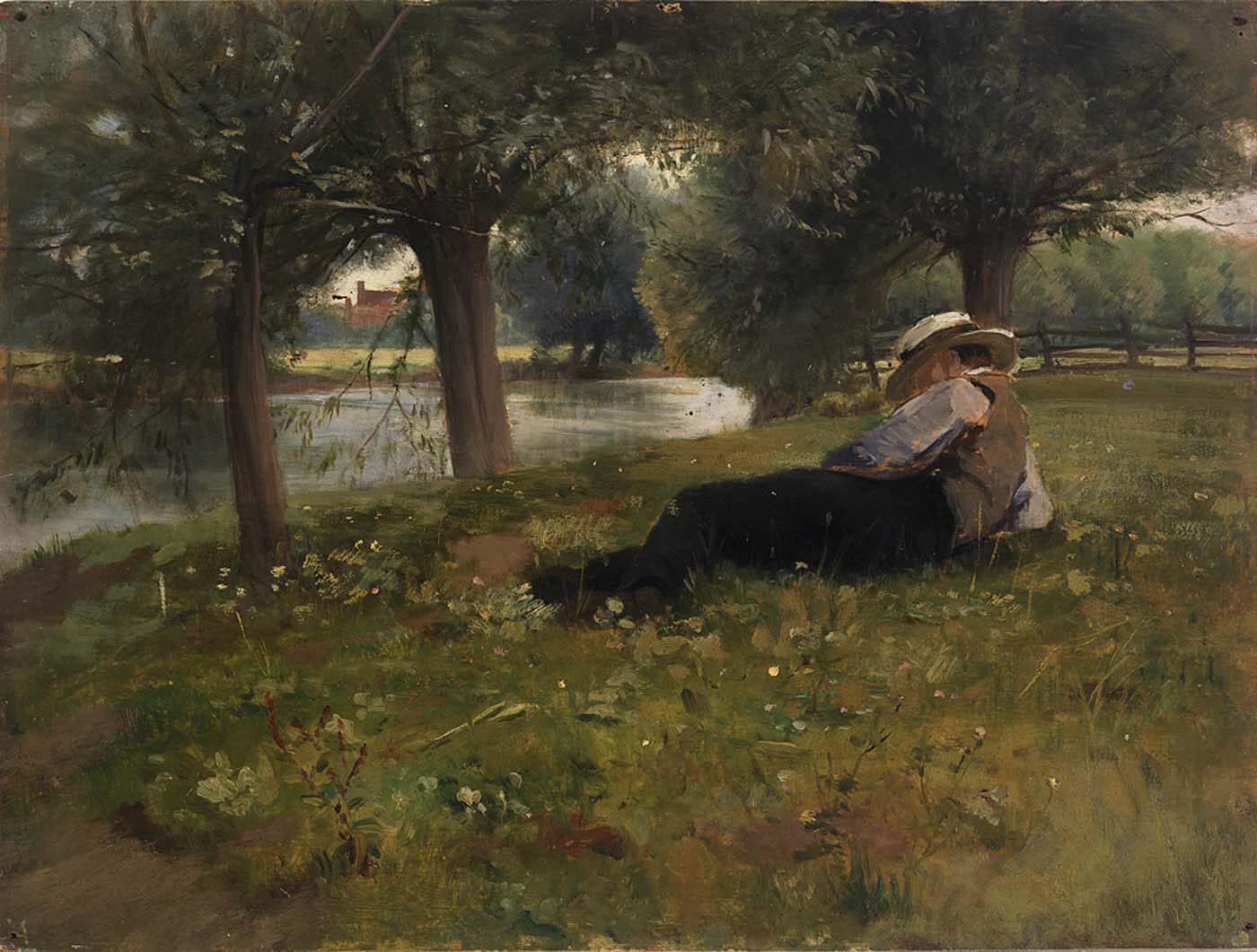 Man Reclining by a Stream, vintage artwork by Eliphalet Frazer Andrews, 12x8" (A4) Poster