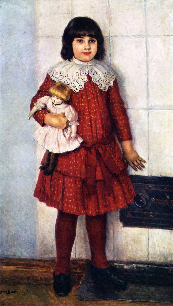 Olga, the Artist's Daughter, with a Doll, vintage artwork by Vasili Ivanovich Surikov, 12x8" (A4) Poster