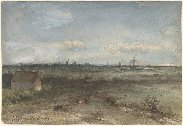 View of Haalem from the Dunes, vintage artwork by Johan Hendrik Weissenbruch, 12x8" (A4) Poster