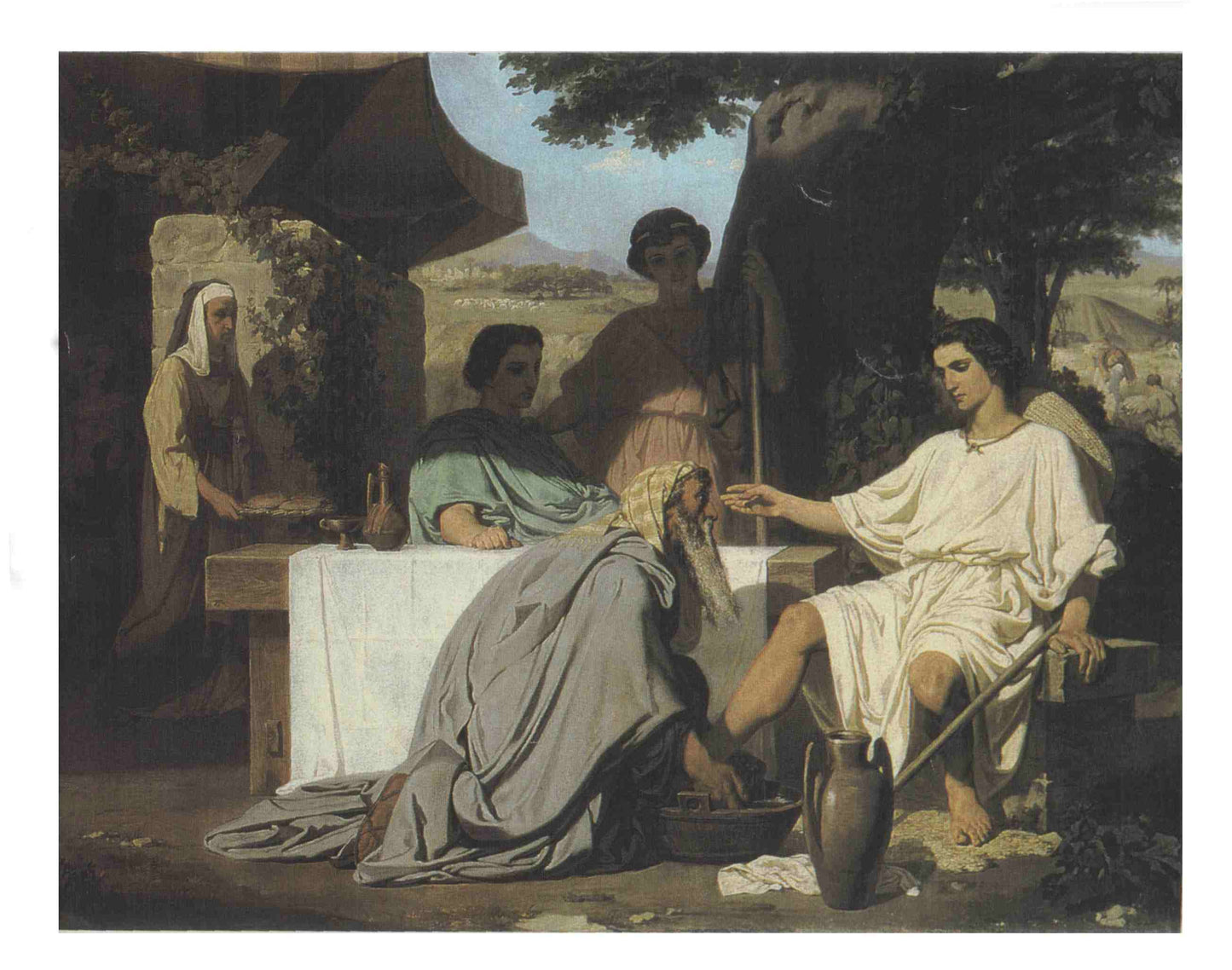 Abraham Washing the Feet of his Three Visitors, vintage artwork by Felix-Henri Giacomotti, 12x8" (A4) Poster