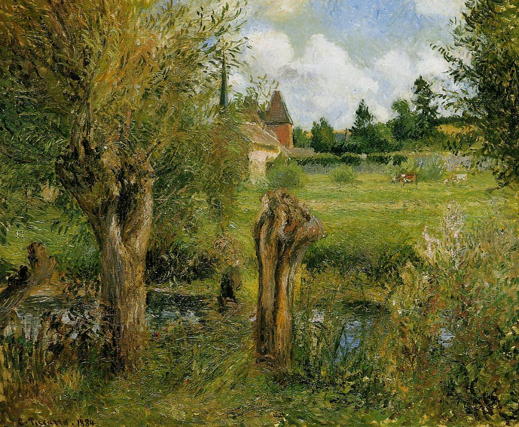 The Banks of the Epte at Eragny, vintage artwork by Camille Pissarro, 12x8" (A4) Poster
