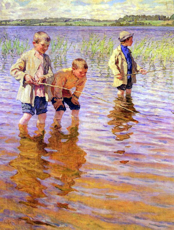 Afternoon Fishing by Nikolai Petrovich Bogdanov-Belsky,A3(16x12")Poster