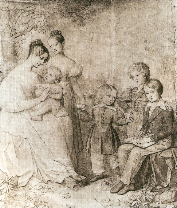 Duchess Sophie of Baden and her Children, vintage artwork by Marie Ellenrieder, 12x8" (A4) Poster