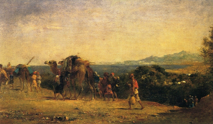 Arab Caravan by the Shore, vintage artwork by Eugène Fromentin, A3 (16x12") Poster Print