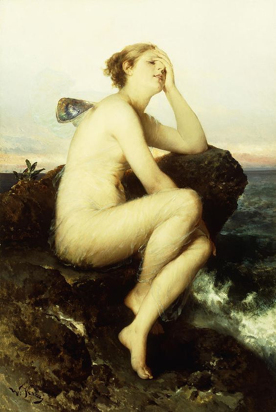 A Nymph by  The Sea, vintage artwork by Wilhem Kray, 12x8" (A4) Poster