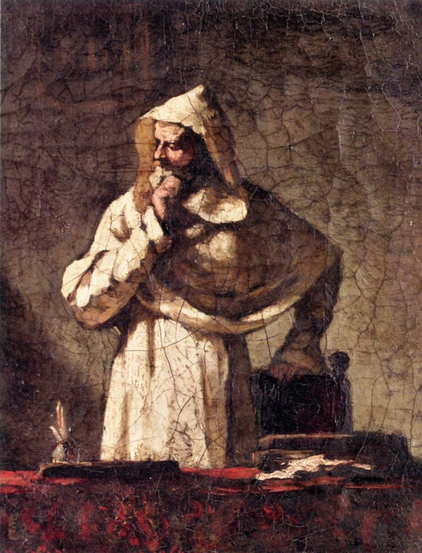 Portrait of a Contemplative Monk, vintage artwork by Elihu Vedder, 12x8" (A4) Poster