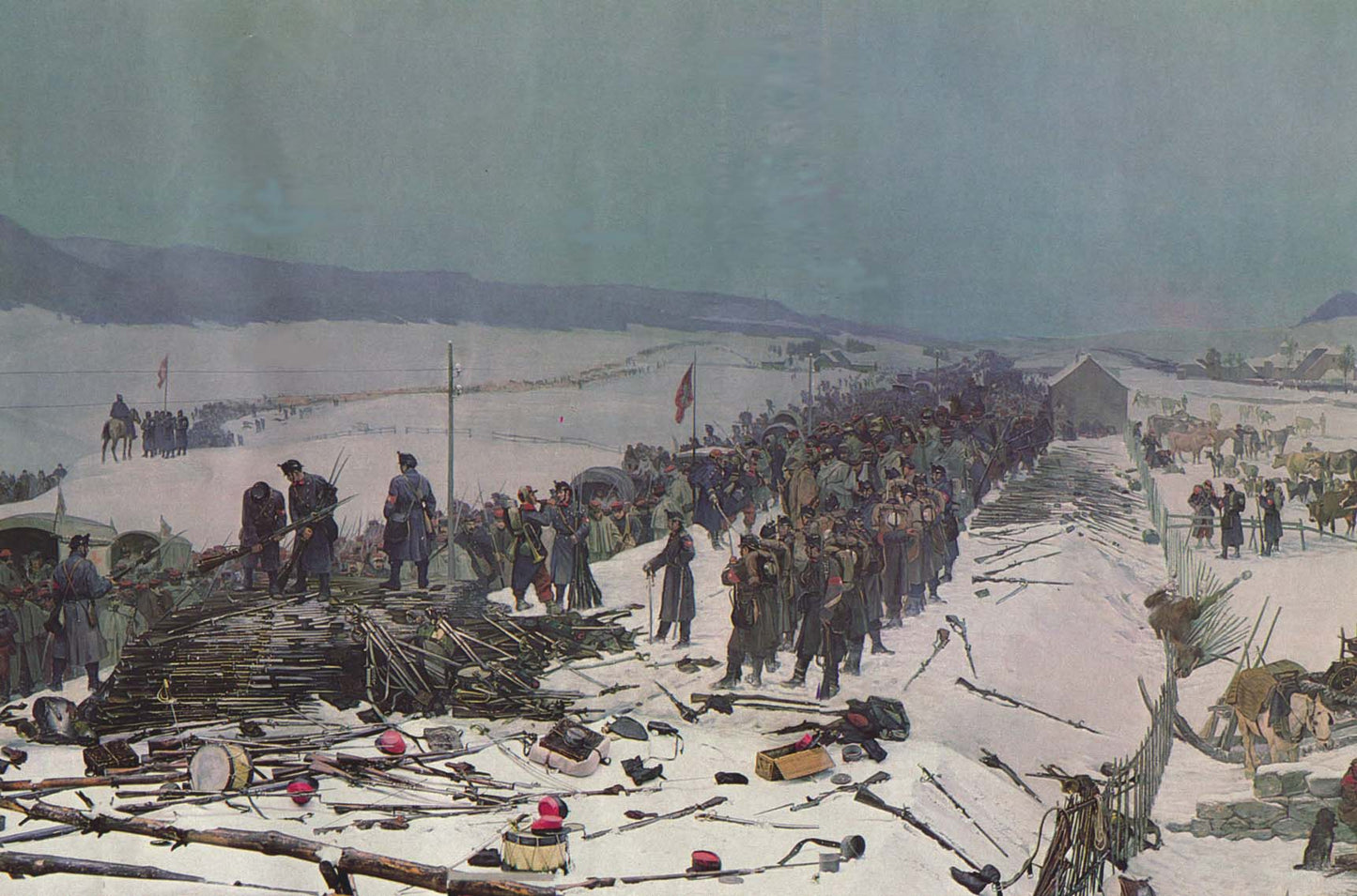 The Army of Bourbaki in Switzerland in 1871, vintage artwork by Edouard Castres, 12x8" (A4) Poster